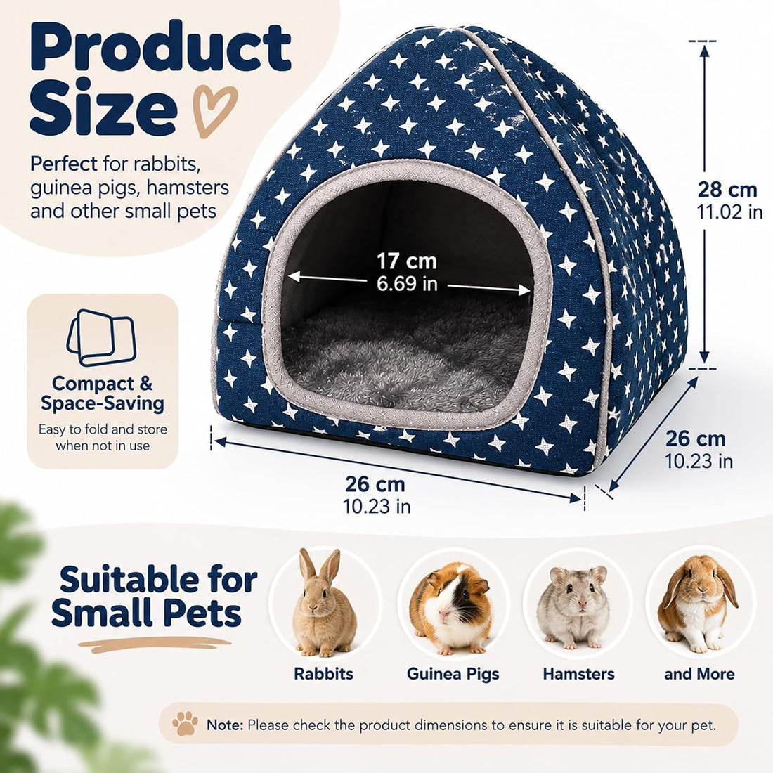 BWOGUE Guinea Pig Bed Hideout, Washable Hamster Cave for Small Animals
