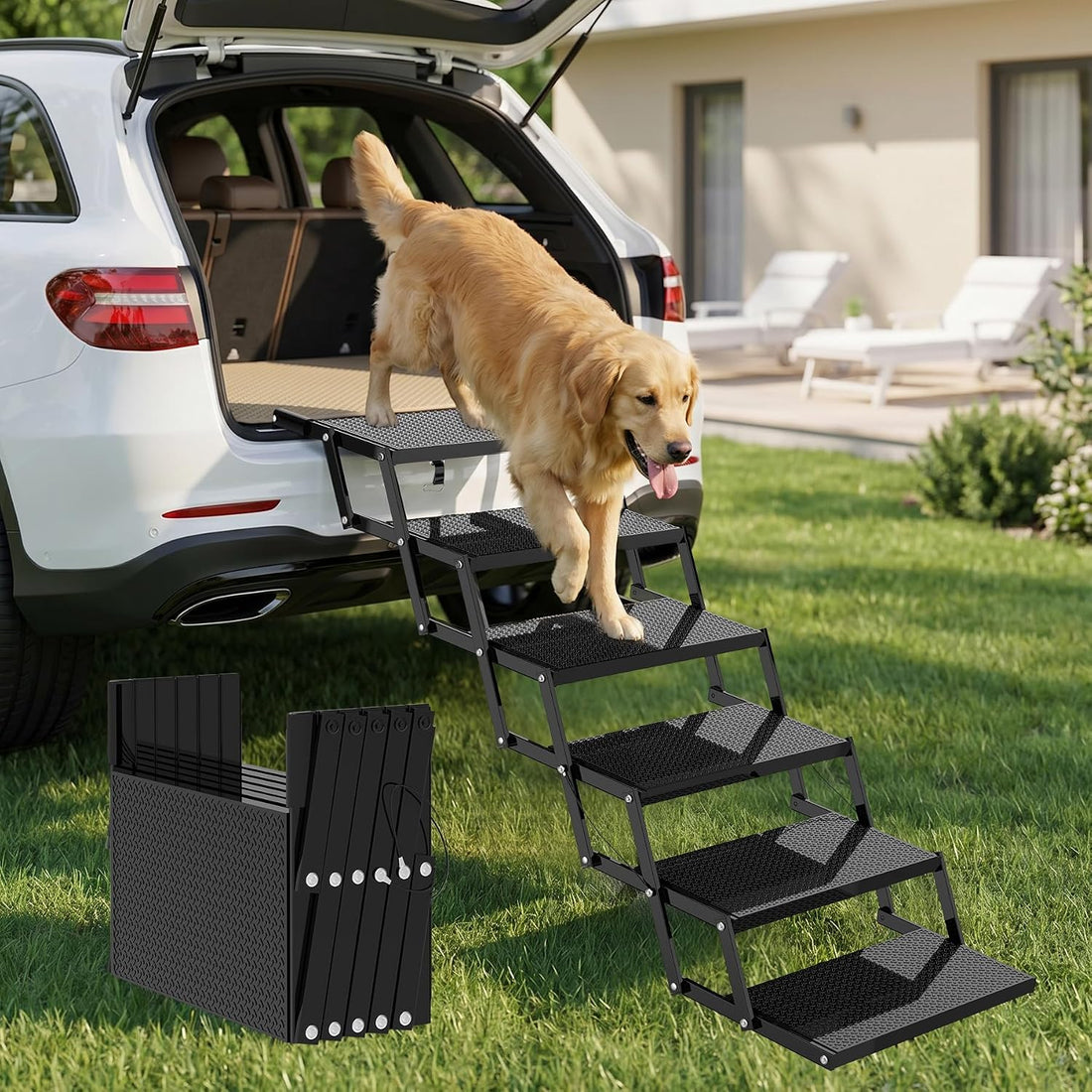 5-Step Dog Stairs for Car, Foldable Pet Steps for Large Dogs
