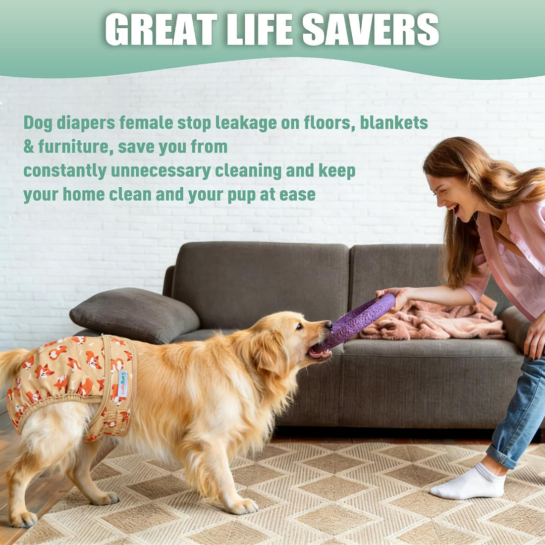 Langsprit Female Dog Diapers for Doggie Puppy,Reusable Dog Period