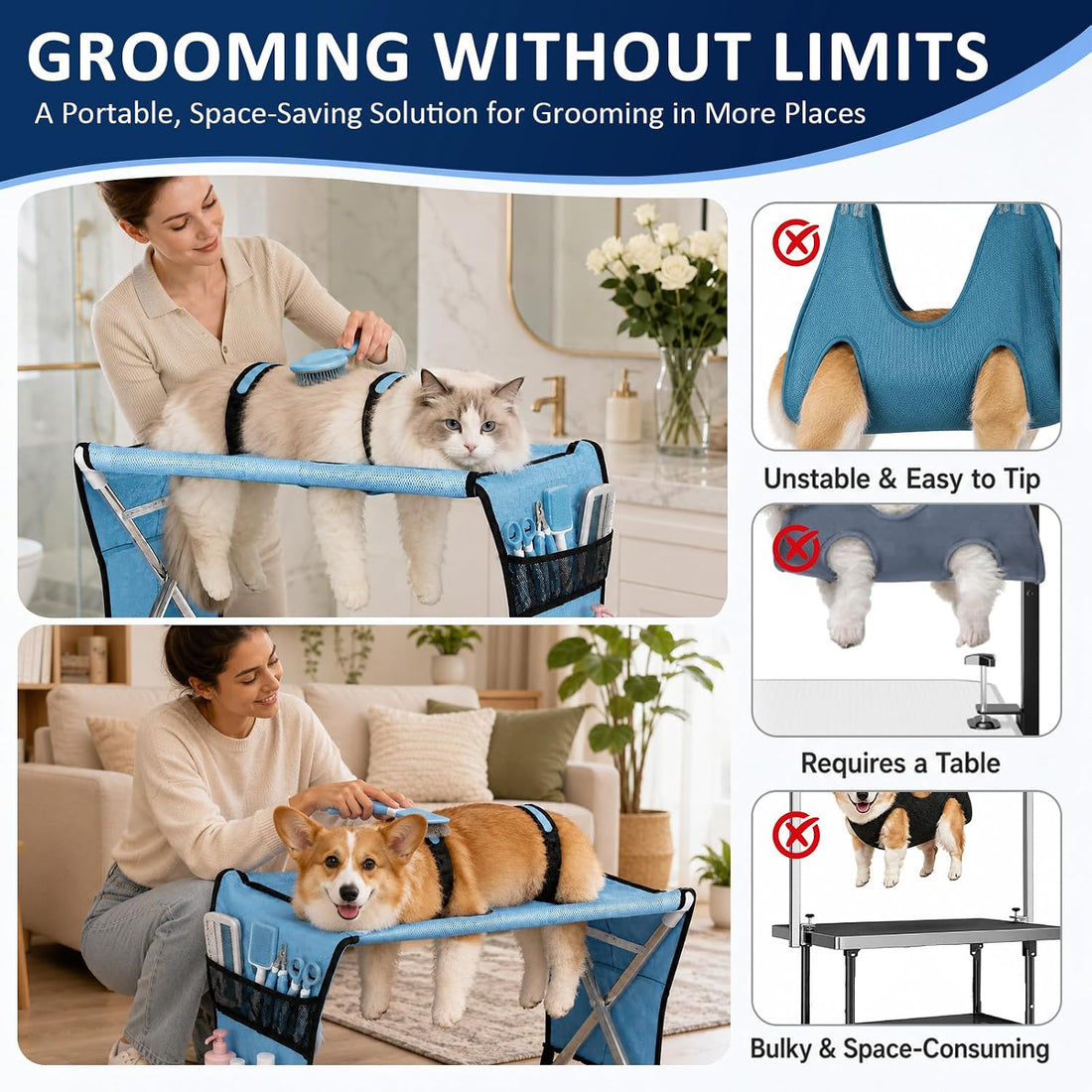 Dog Grooming Hammock for Small Pets with Stand, Dog Shower Hammock
