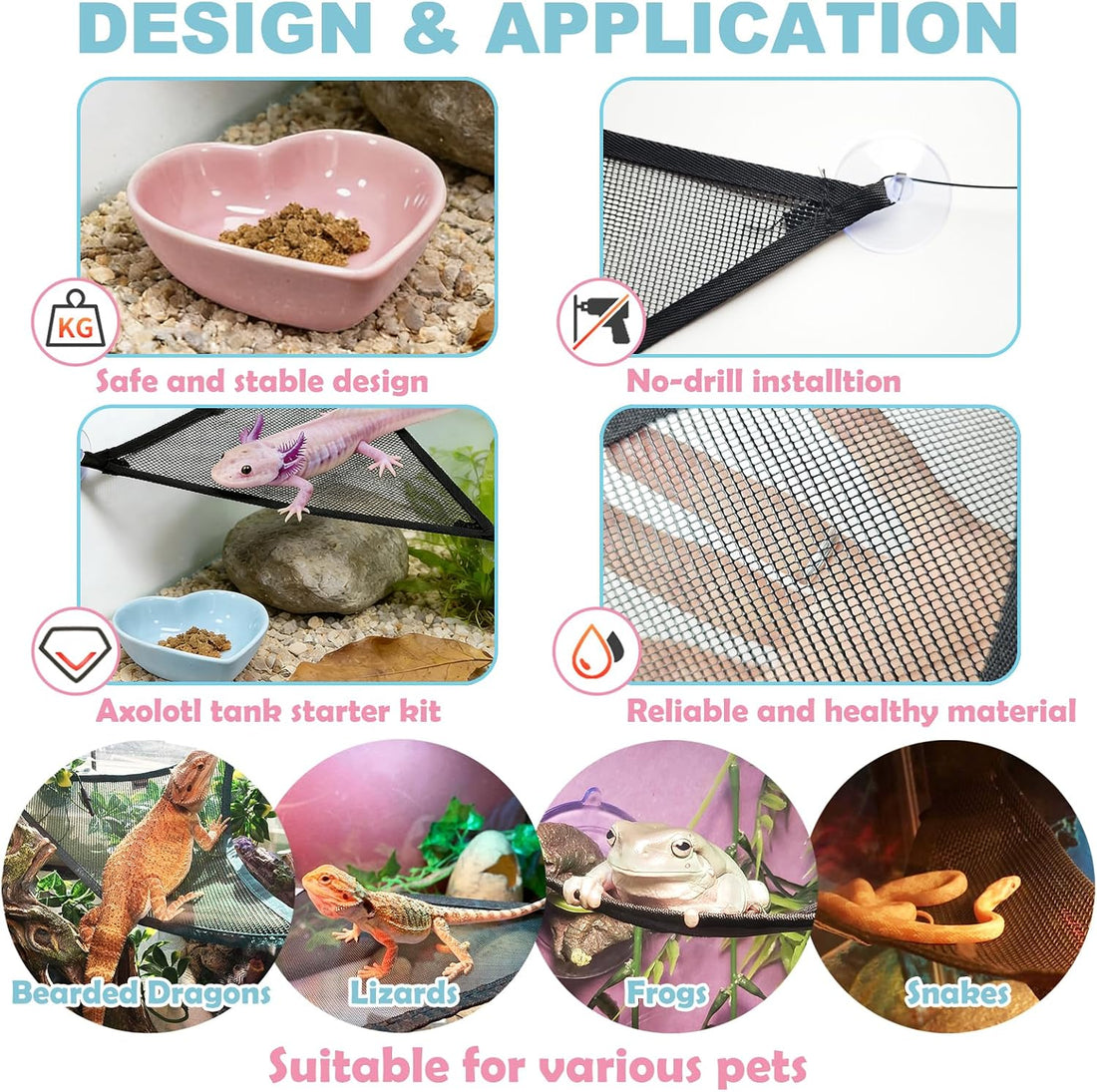 Axolotl Hammock for Aquarium with Feeding Bowl