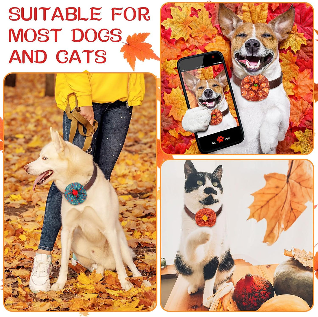 Sweetude 100 Pcs Halloween Dog Collar Flower Bows for Small Medium