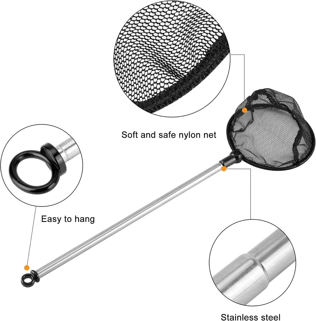 Aquarium Telescopic Fish Net w/Extendable Handle Soft Mesh 3.5"