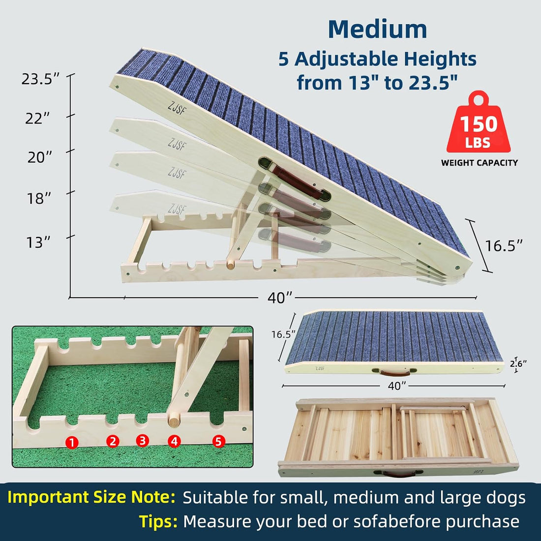 ZJSF Wooden Dog Ramp for High Bed & Couch