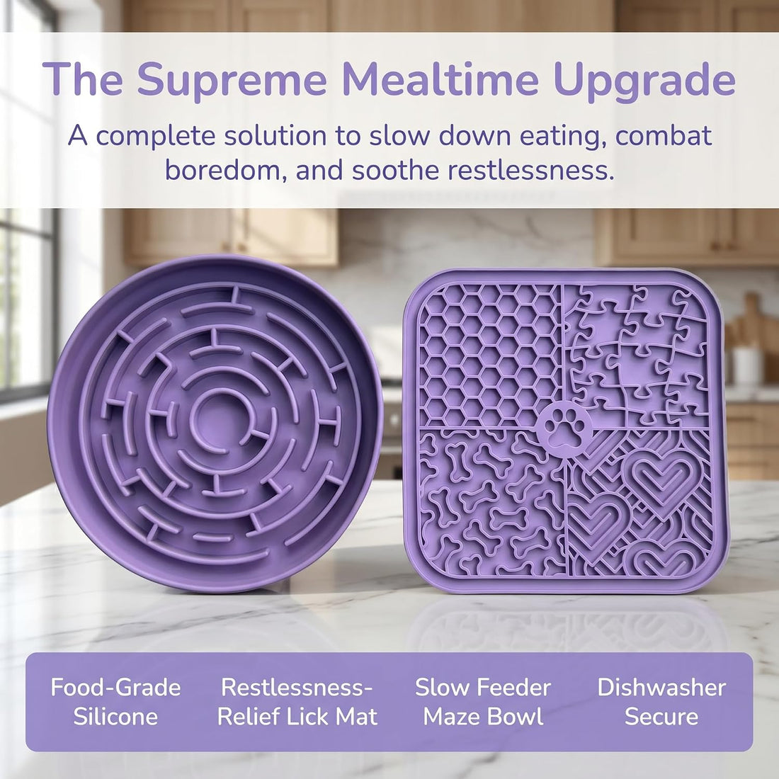 YCT Dog Cat Lick Mat and Slow Feeder Bowl Set