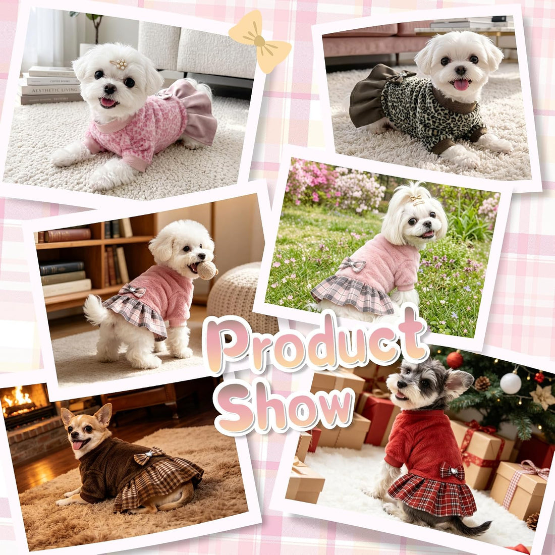 YUDODO Fleece Small Dog Sweater Dress with Bowtie