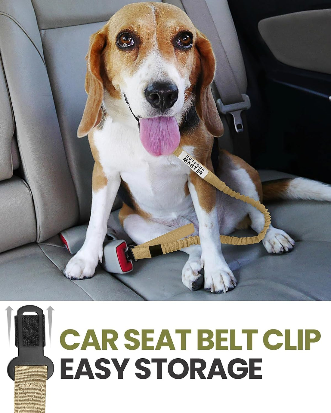 OutdoorMaster Bungee Dog Leash with Shock Absorption, Seatbelt-Buckle