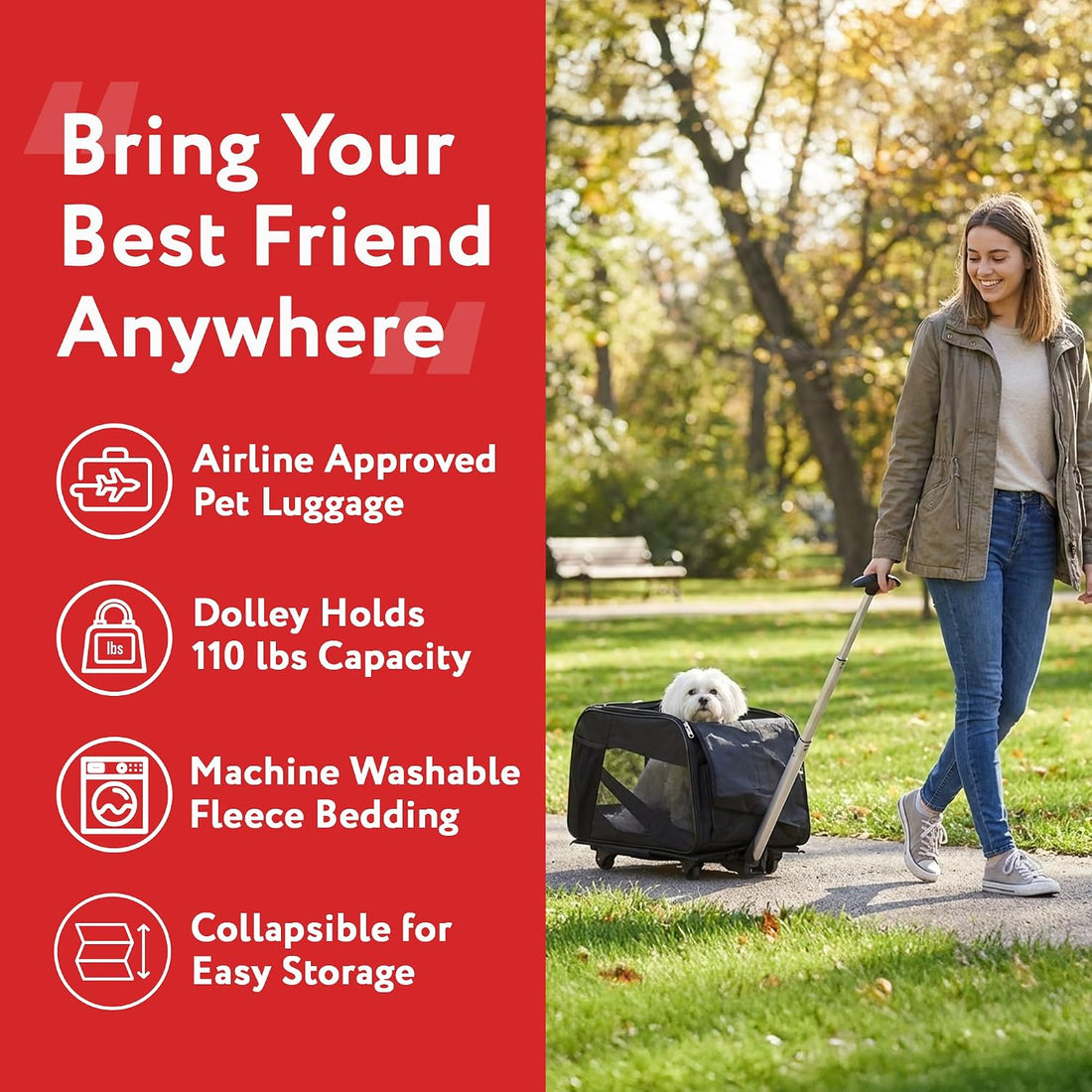dbest products Rolling Pet Carrier with Wheels Airline Approved