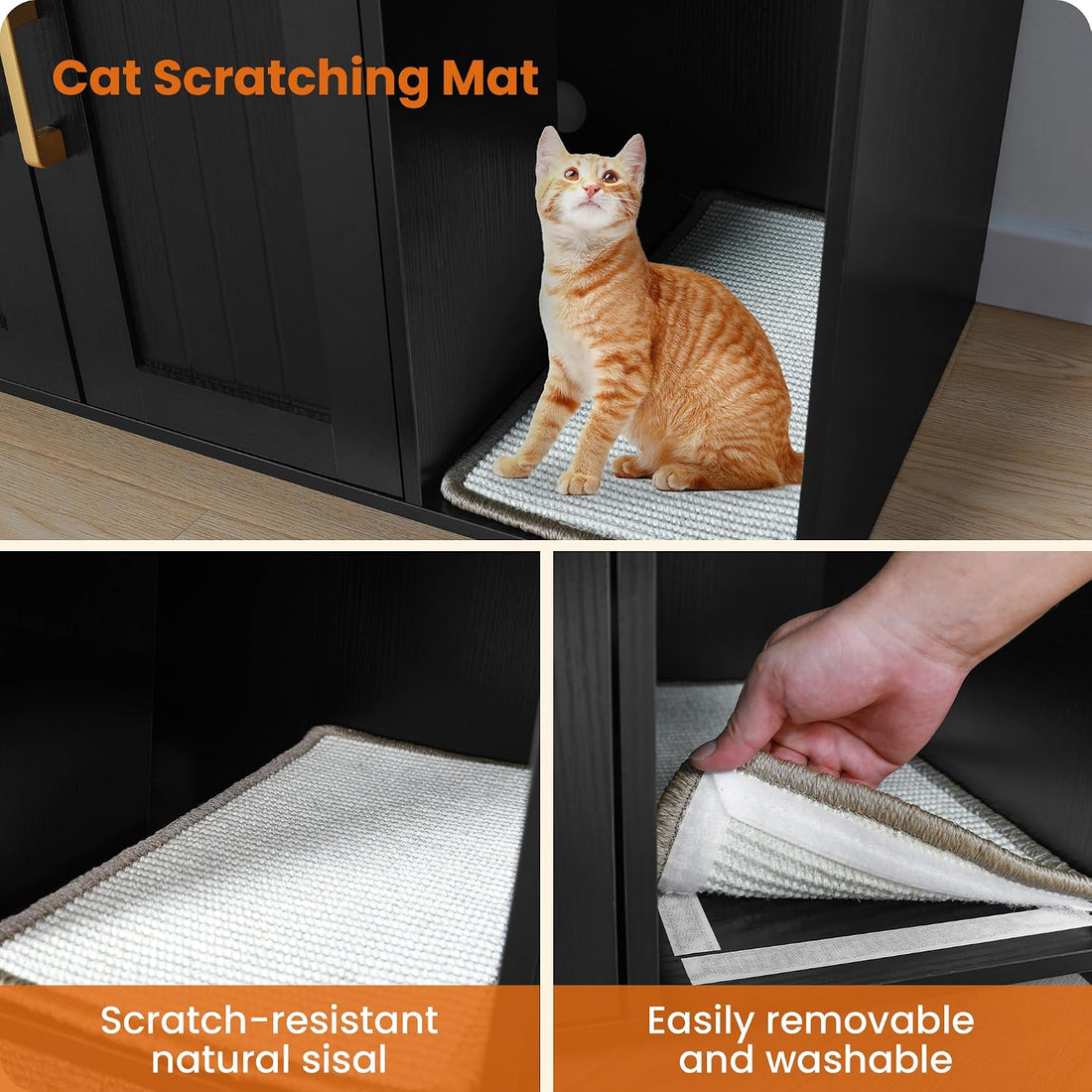Dwanton Cat Litter Box Enclosure, with Scratching Mat