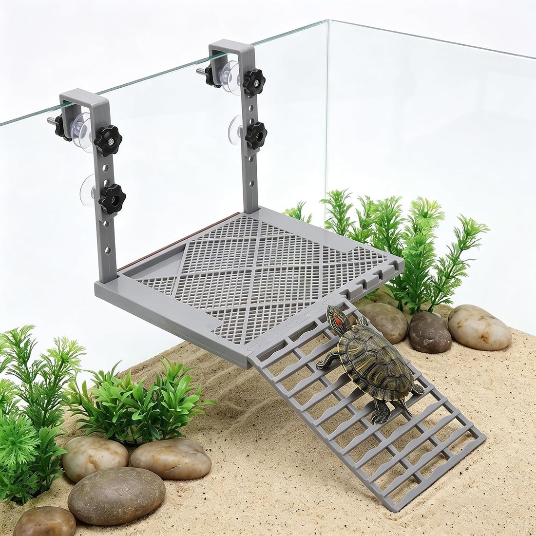 Adjustable Hanging Turtle Basking Platform with Turtle Ramp