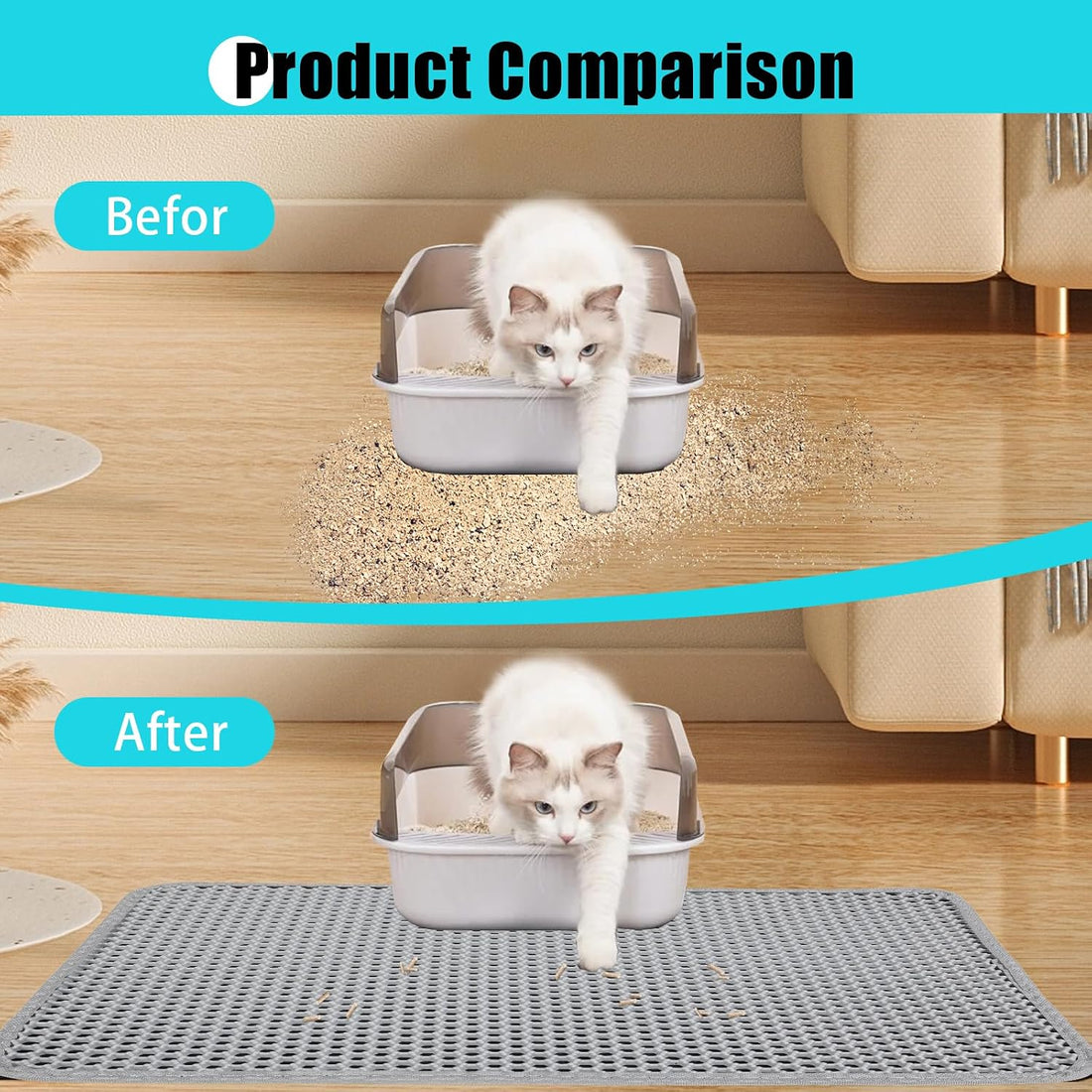 Cat Litter Mat 22"x14.5", Double Layer Waterproof Litterbox Mat