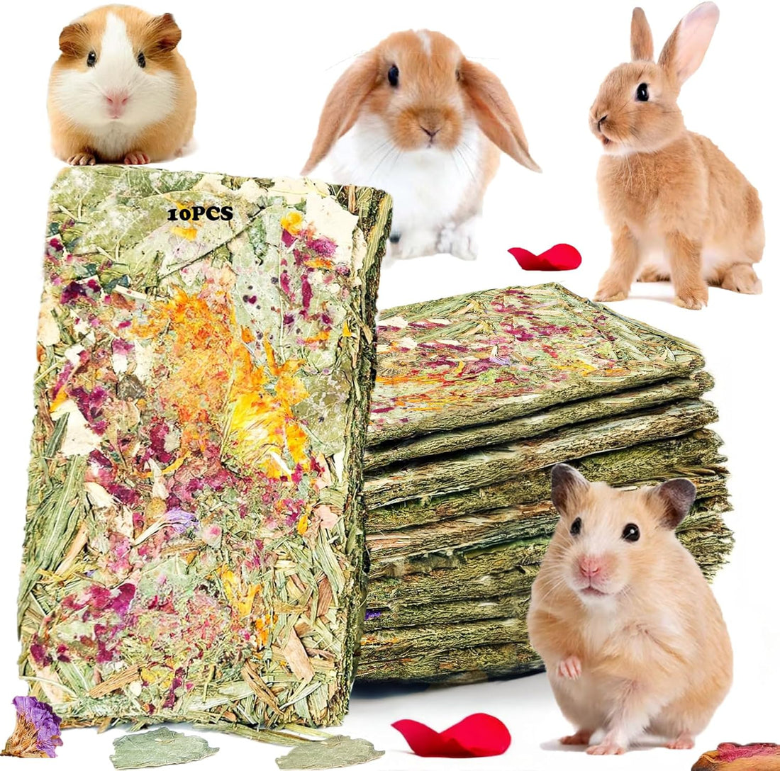 10pcs Rabbit Timothy Hay Chew Toys with Herbal Flowers for Small Pets