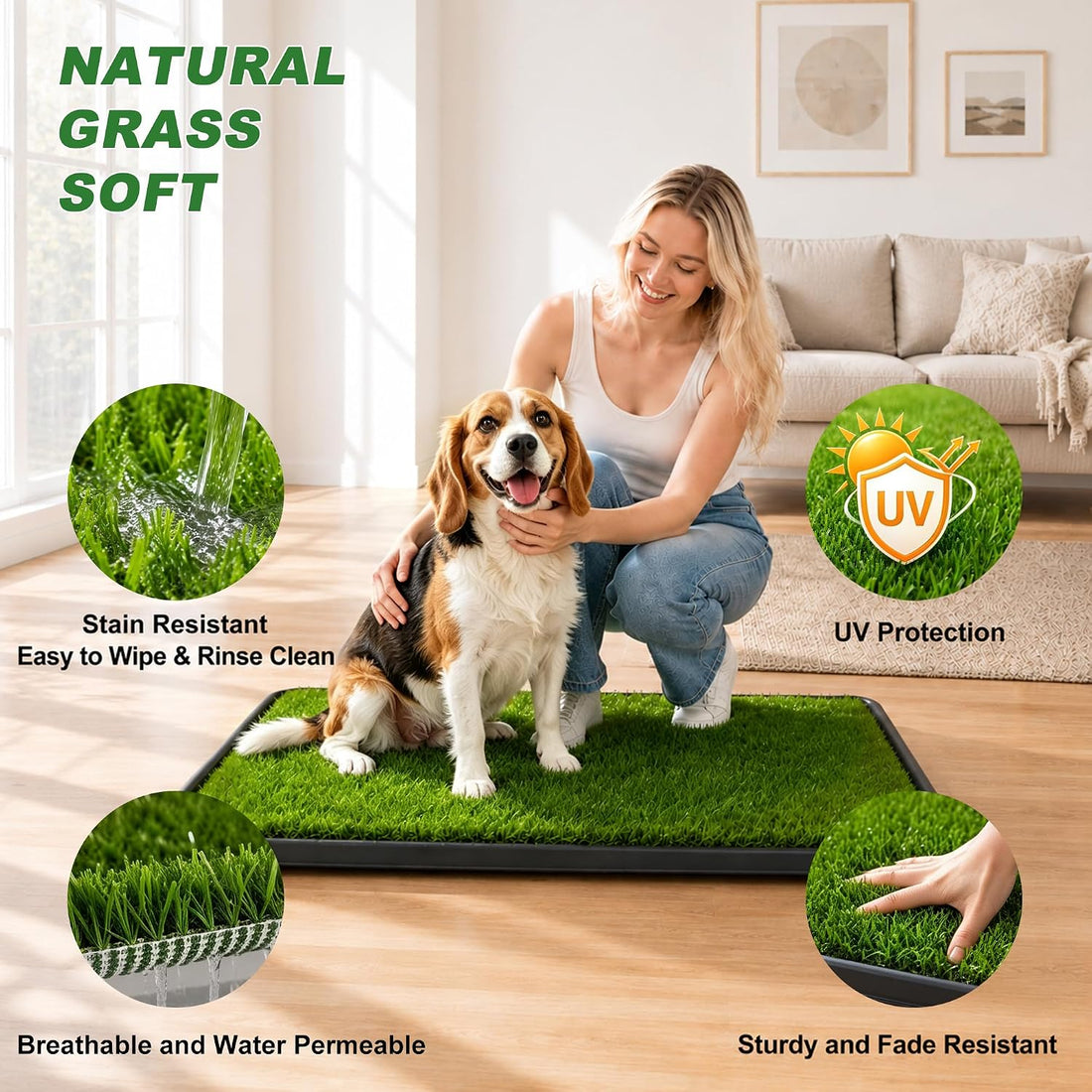 Extra Large Dog Grass Pad with Tray, 41″ x 27″ Indoor Outdoor Potty