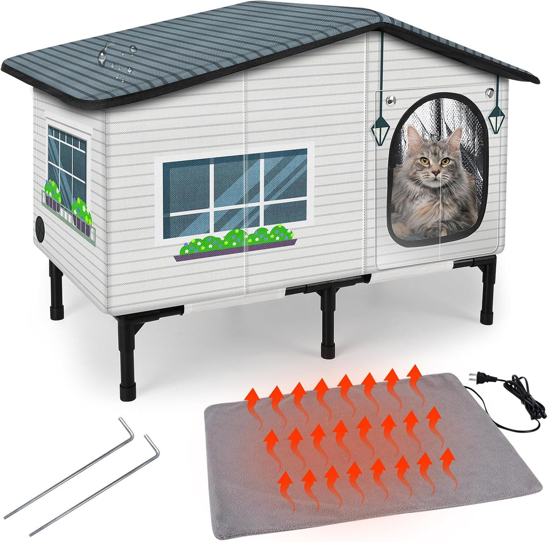GASUR Heated Outdoor Cat House Weatherproof,Insulated Cat House