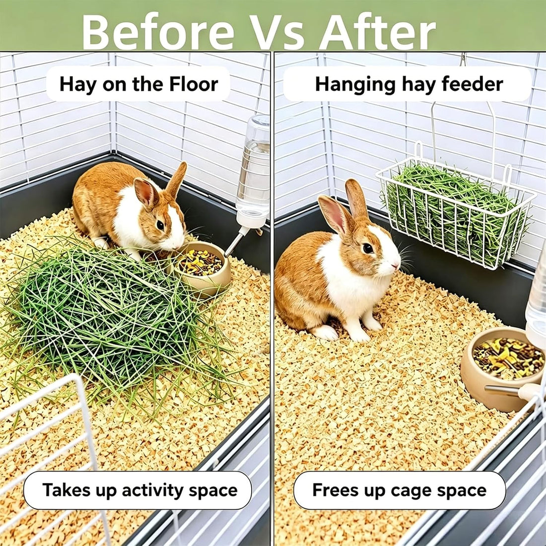 Rabbit Hay Feeder Rack, 2 Pcs Small Animals Hay Dispenser with Hooks