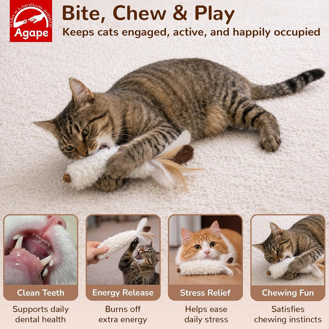 Agape Wool Cat Toys with Catnip & Silvervine Gall Fruit