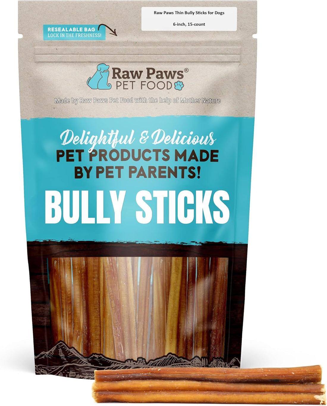 Raw Paws Thin Bully Sticks for Small Dogs, 6-Inch - Low Odor
