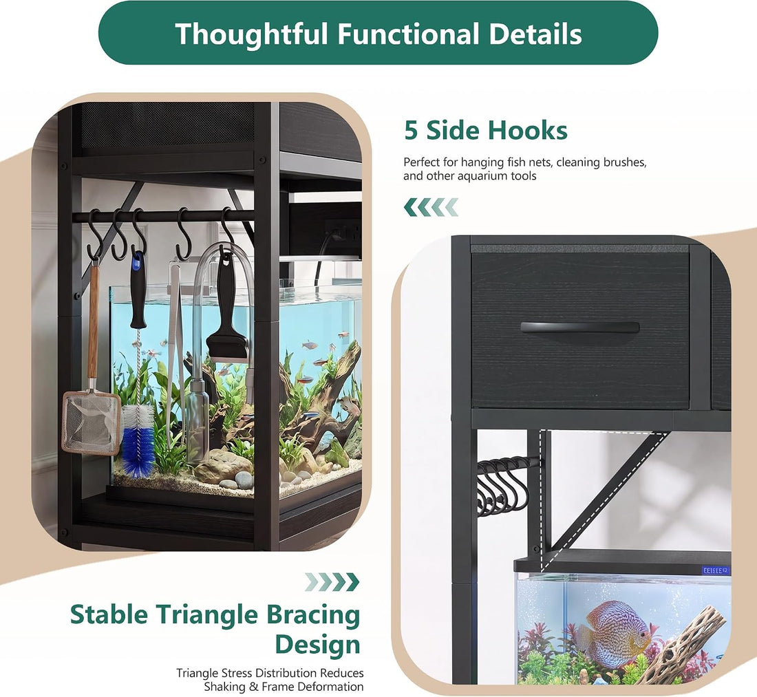 Heybly 10-20 Gallon Fish Tank Stand with Power Outlets & Storage