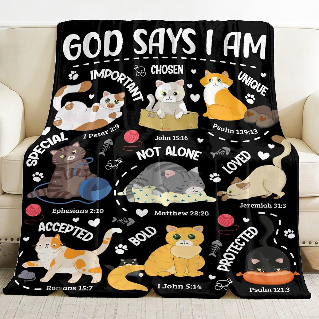 Cat Throw Blanket with Bible Verse,Thoughtful Christian Gifts