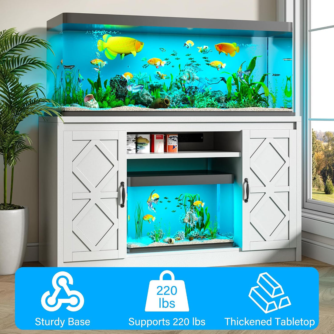 kepptory 75-120 Gallon Fish Tank Stand with Diamond Doors & Power
