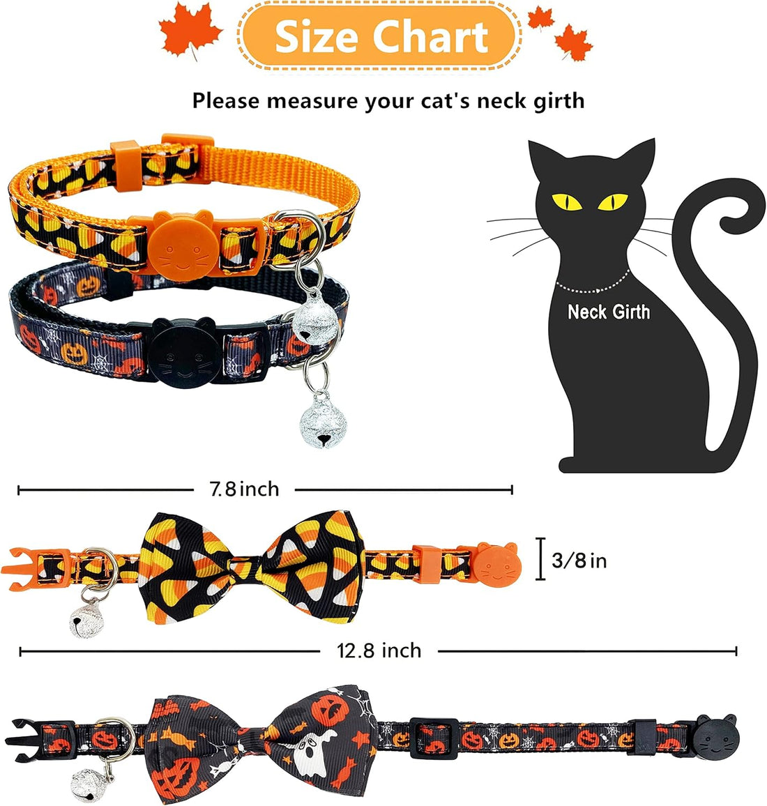 2 Pack Halloween Cat Collars with Bells, Breakaway
