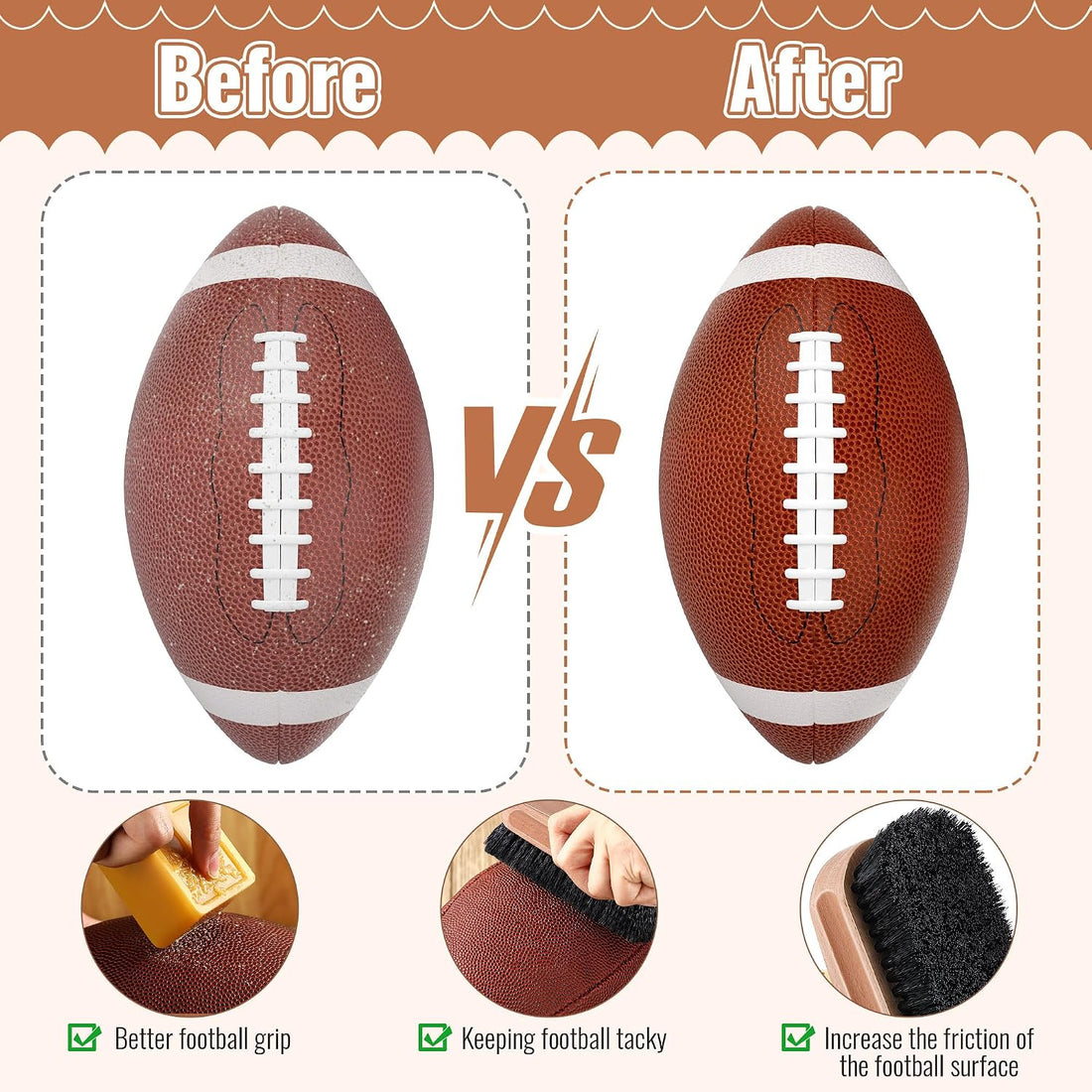 Football Prep Kit, Leather Ball Wax Brush Conditioning Set