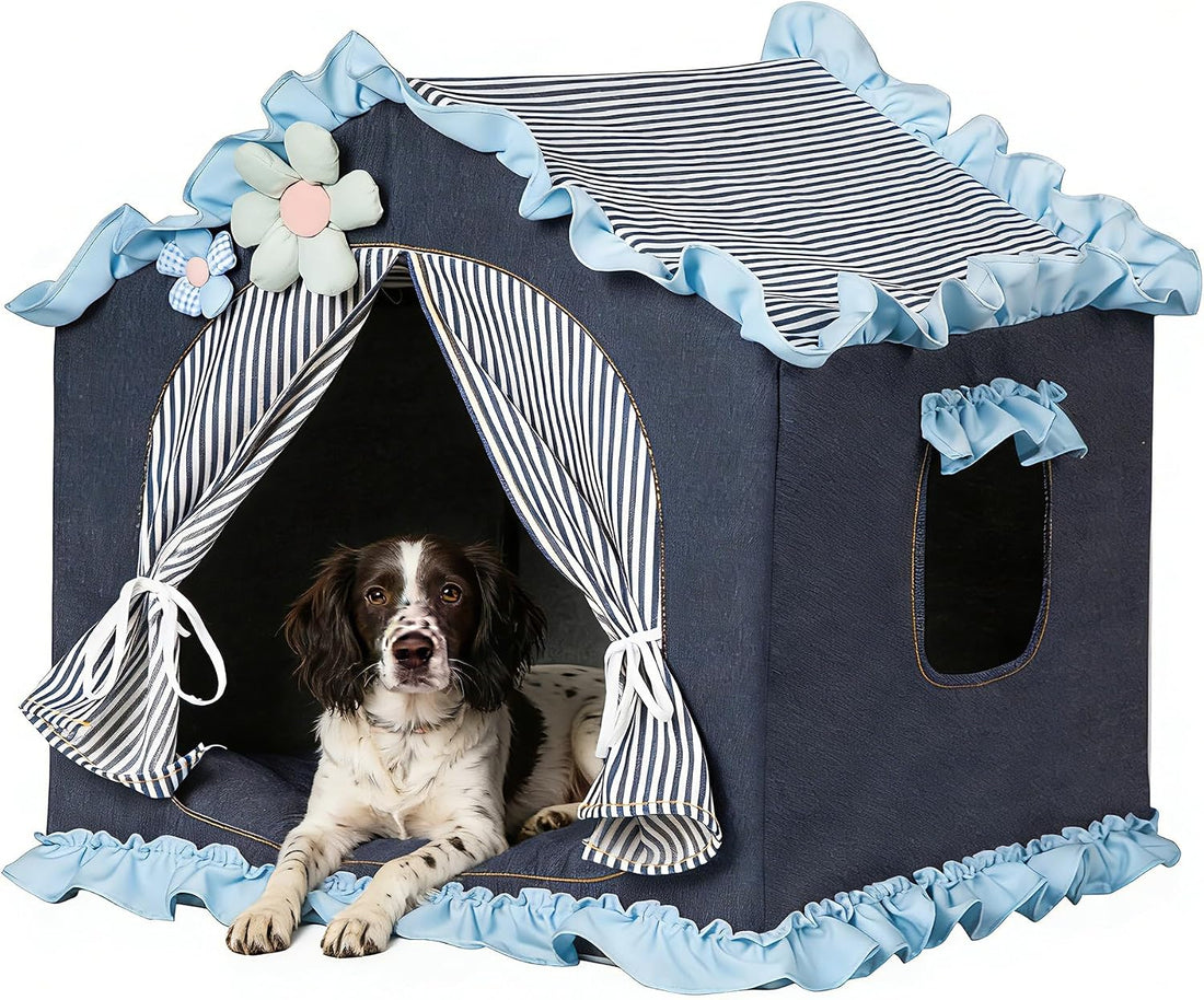 Yellow Indoor Dog House with Frame Foldable Breathable for Small Dog