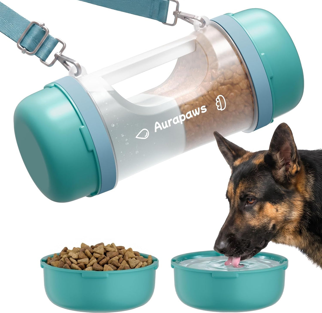 Dog Water Bottle Portable 20.3oz with Food Container & 2 Bowls