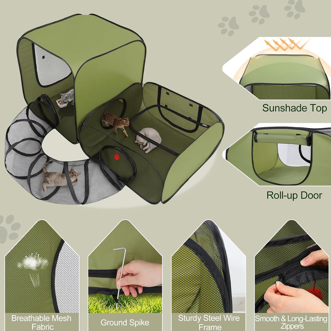 Cat Playpen, 3-in-1 Pop-up Outdoor Cat Enclosure