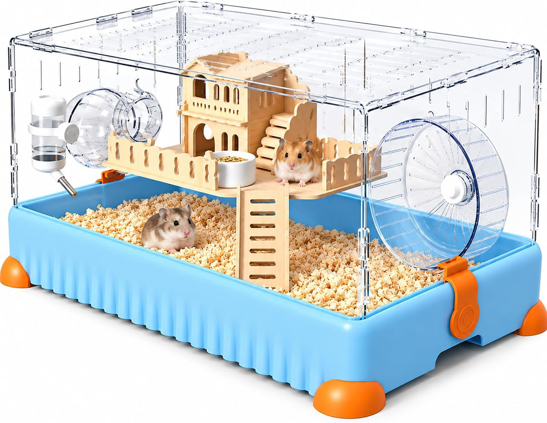 8 in 1 Acrylic Hamster Cage,2 Tier Dwarf Hamster Cage with 360°
