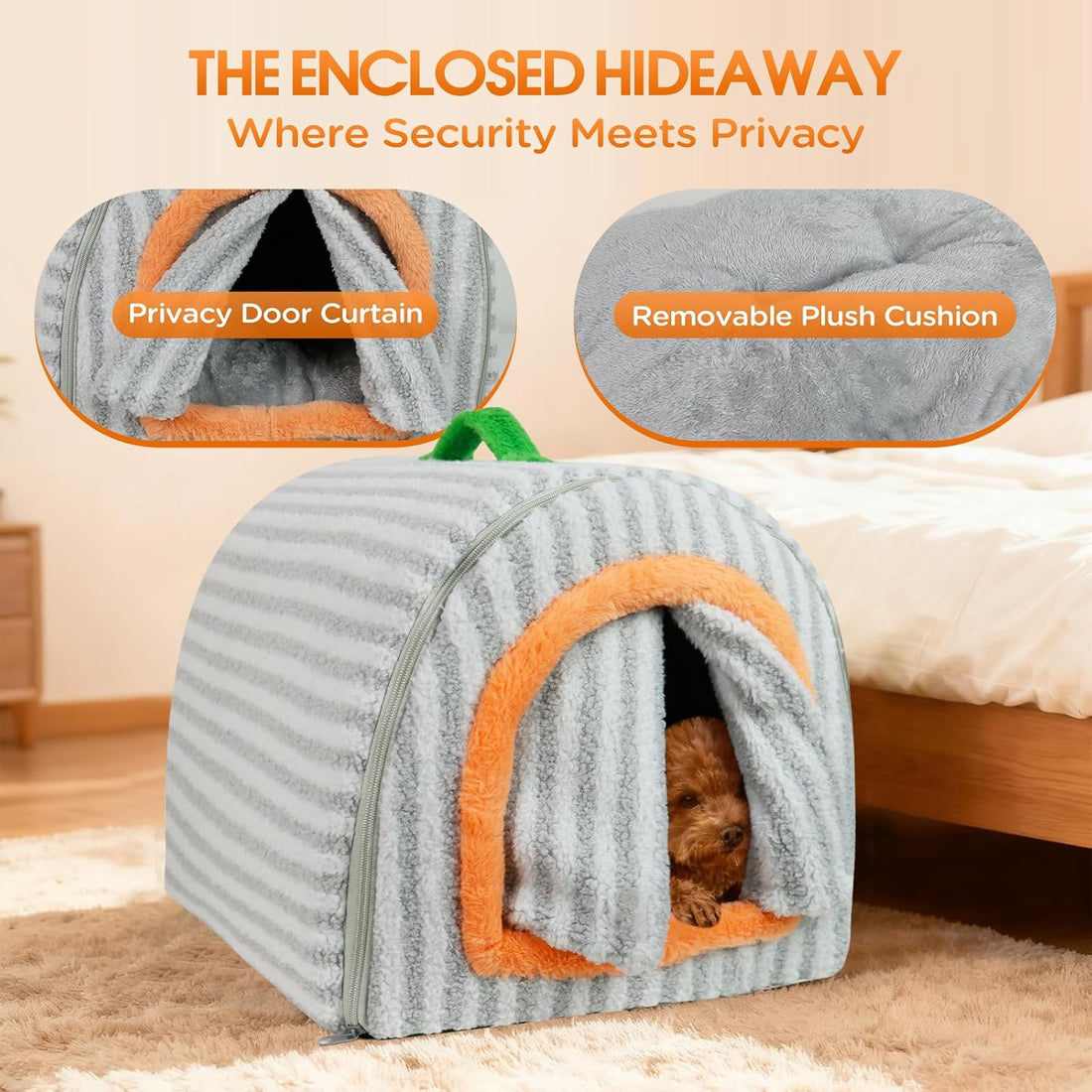 Dog House Indoor for Small Dogs & Cats, 2-in-1 Enclosed Dog Bed