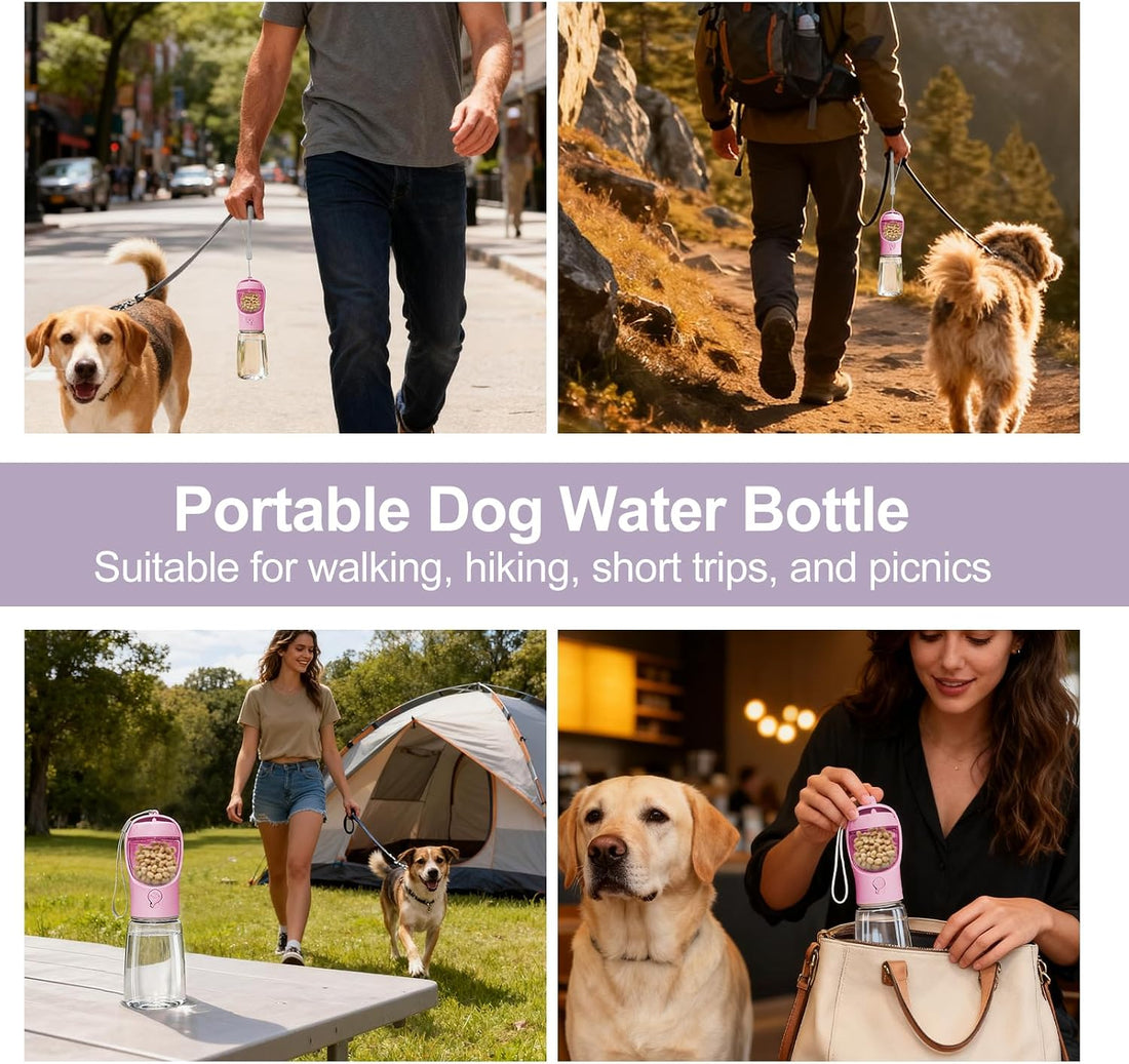 Dog Water Bottle, Portable Water Bottle with Food Container for Dogs