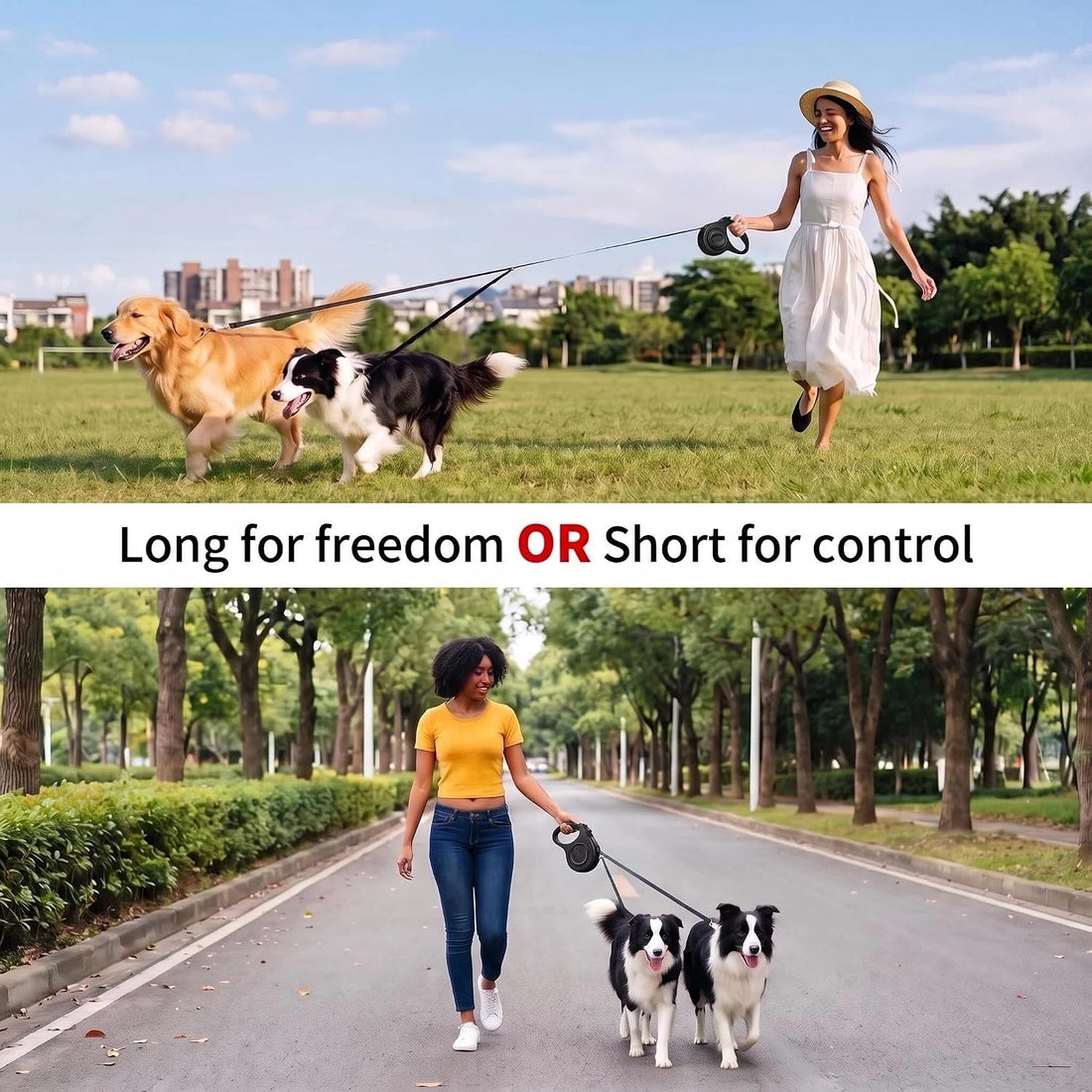 9.8 FT Dual Retractable Dog Leash for 2 Small Breeds Up to 44lbs Each