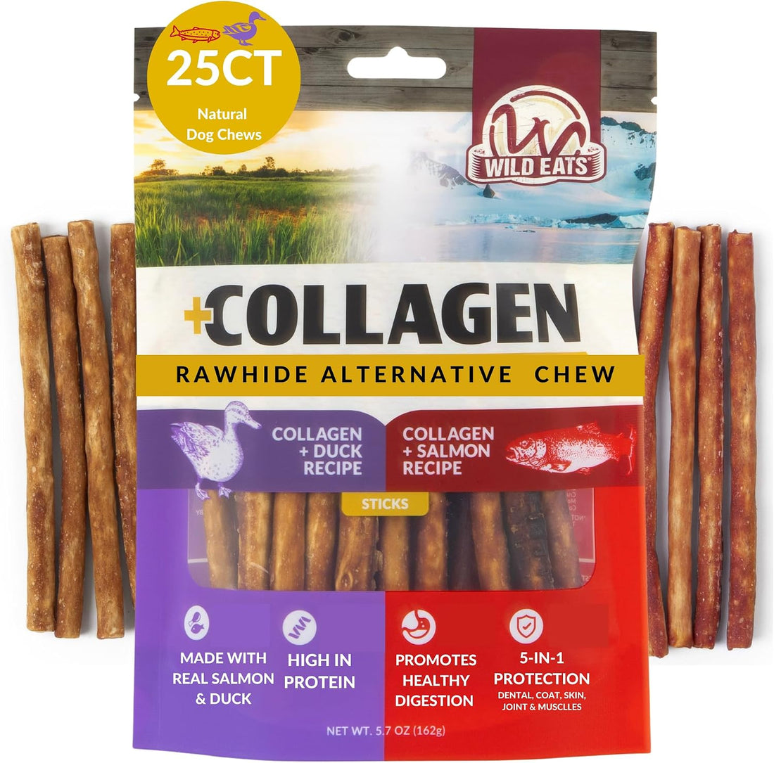 Wild Eats Duck and Salmon Collagen Sticks for Dogs, 25 Pack