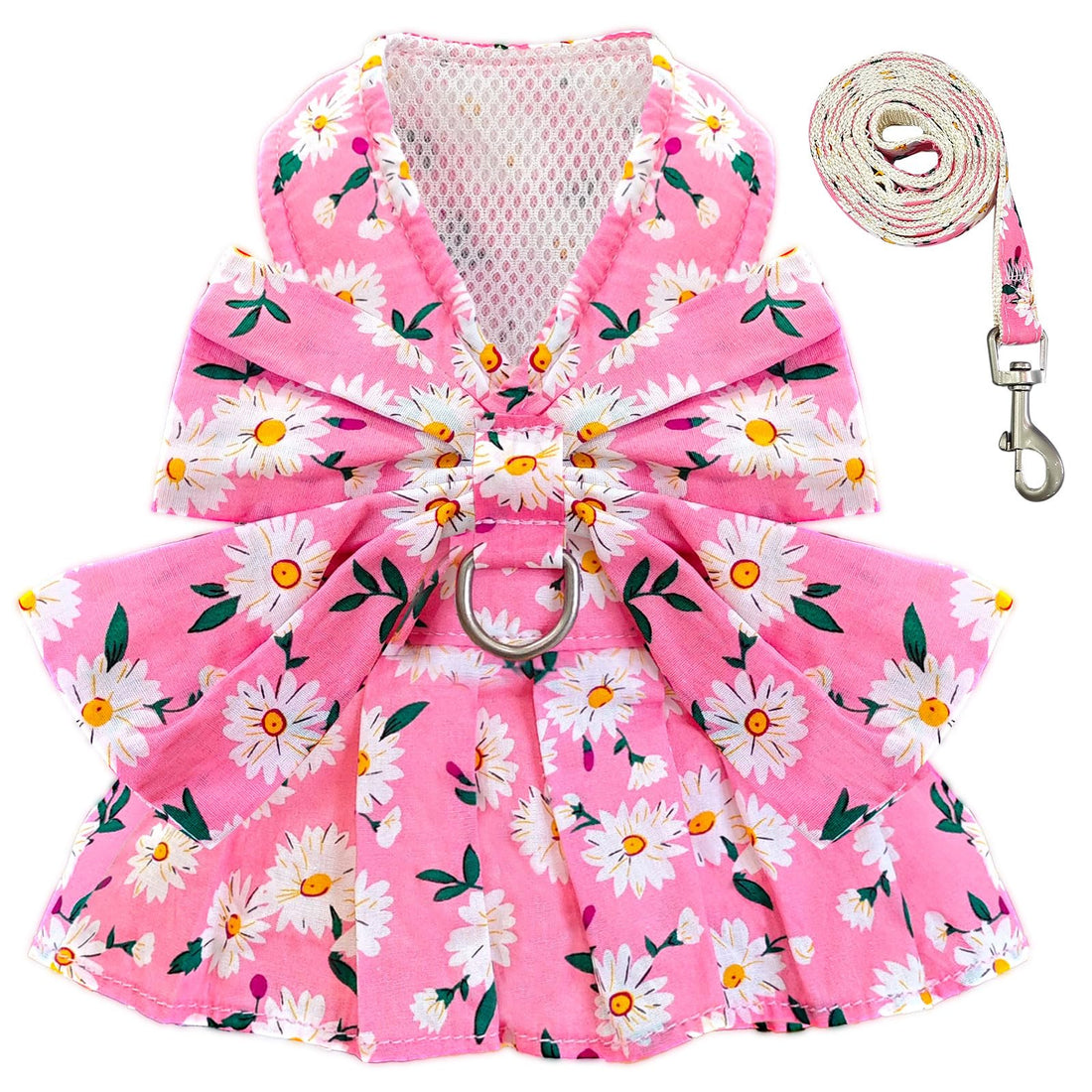 BAEJMJK Dog Dress Bowknot Harness Leash Set for Small Dogs Cats Daisy