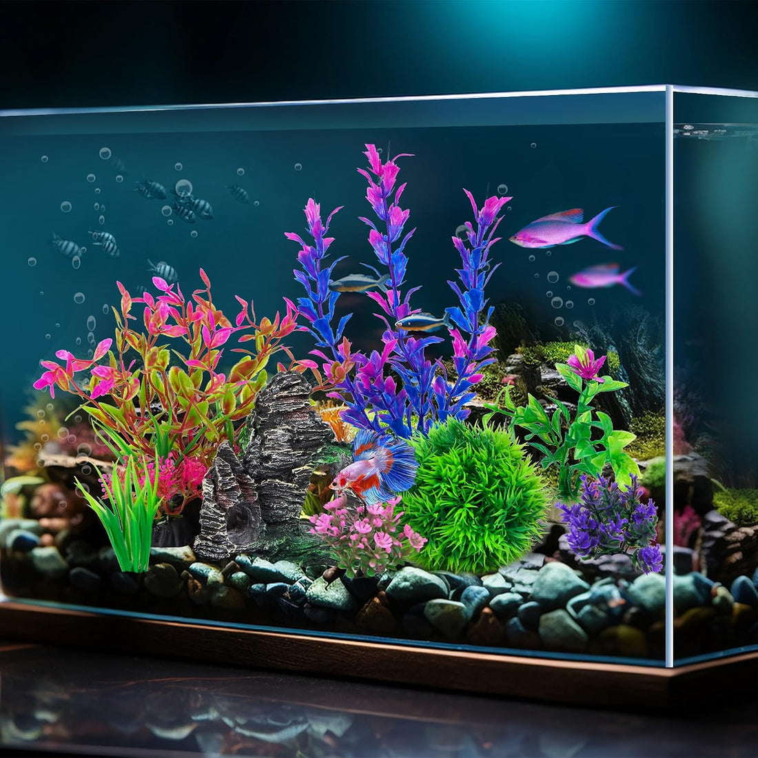 Ameliade Aquarium Artificial Plants & Rock Cave Betta Fish Tank Decor