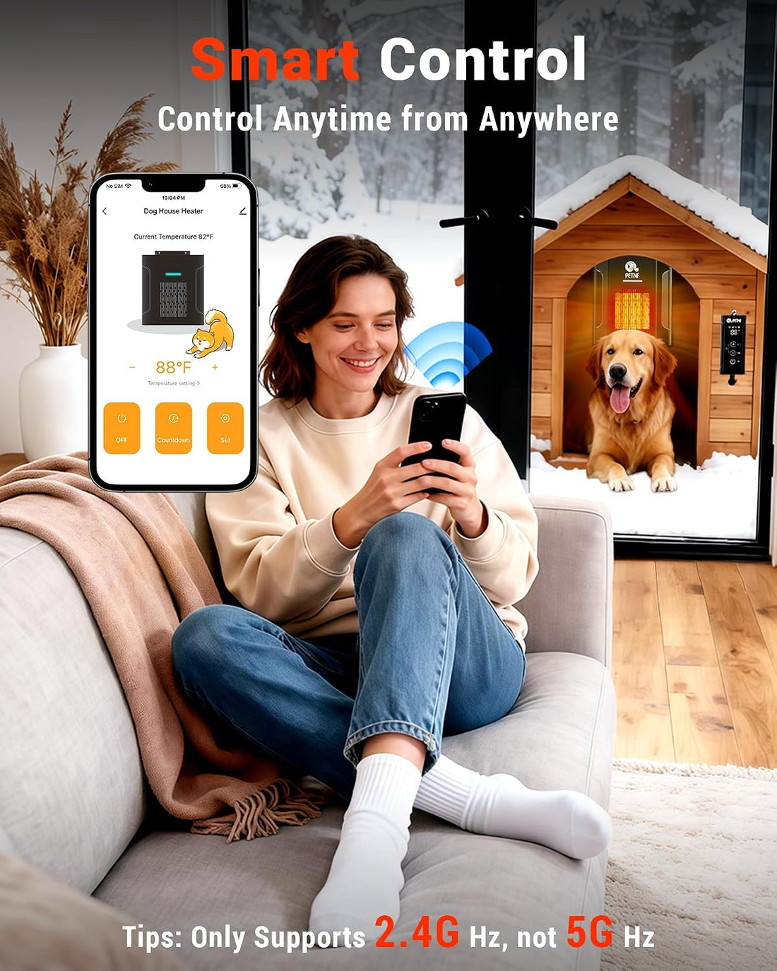 PETNF Dog House Heater – 45℉ to 113℉ Thermostat with WiFi App Control