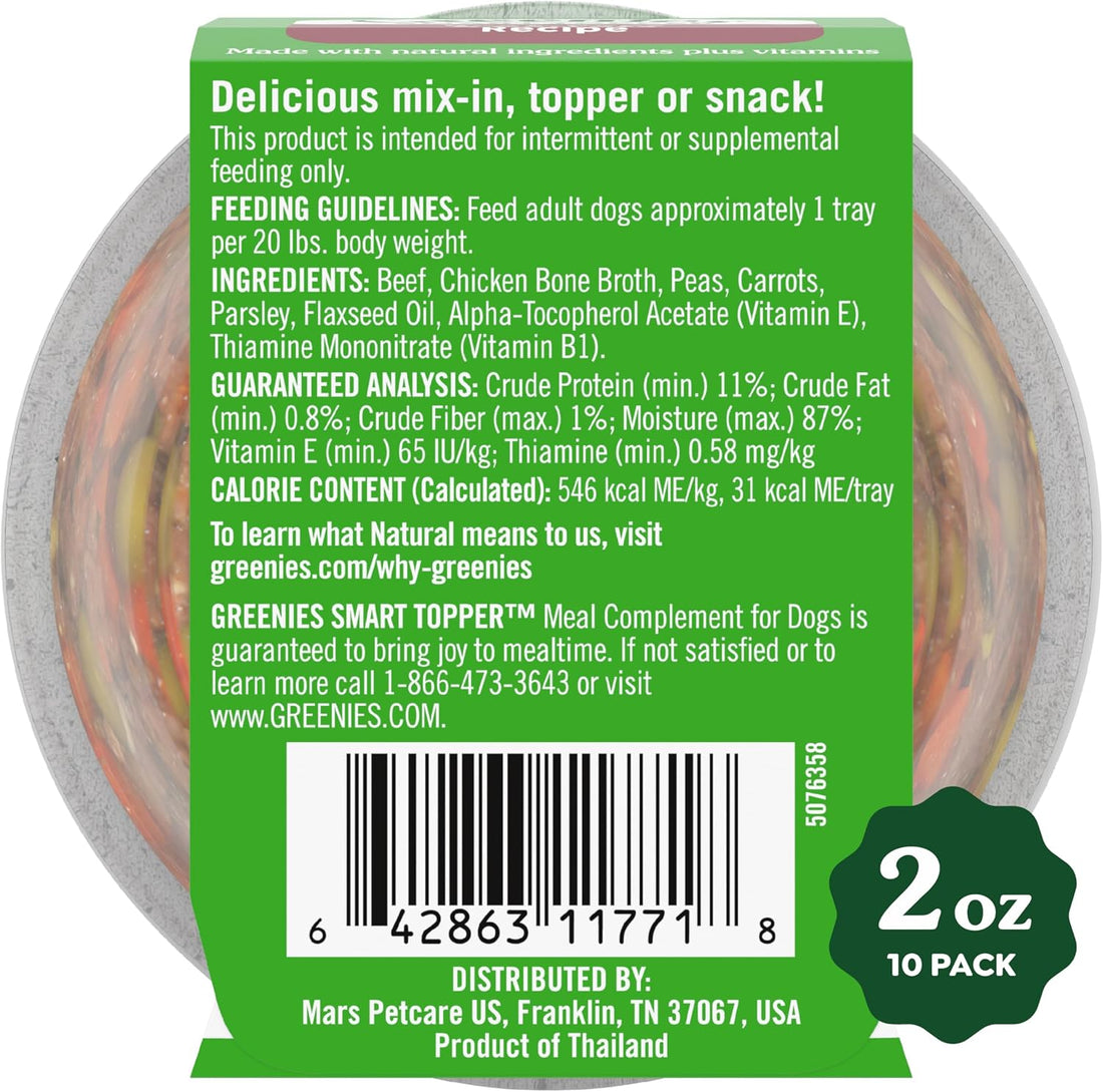 Greenies Smart Topper Wet Dog Food Complement, Beef, 2 oz, 10 ct