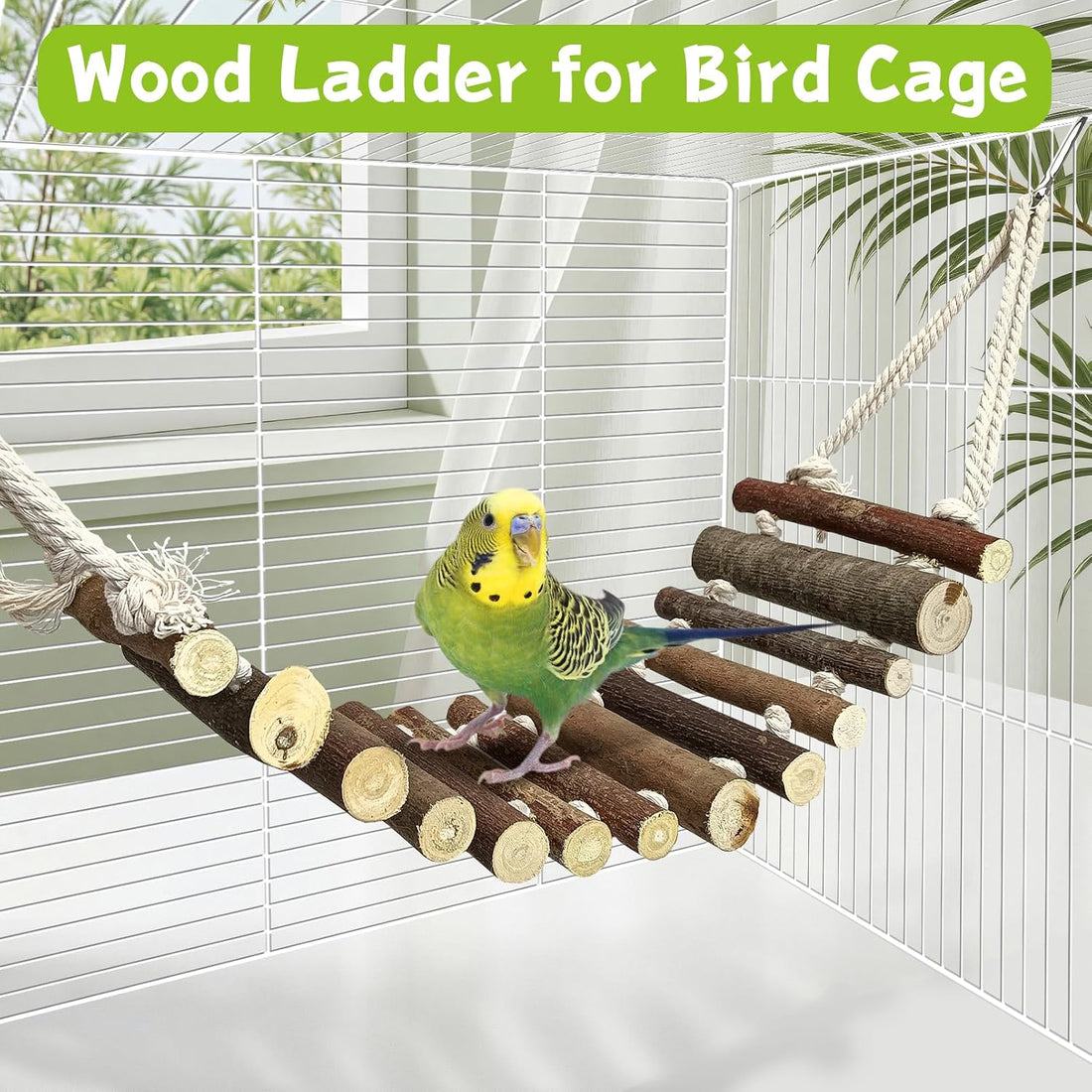 BNOSDM Wooden Bird Rope Ladders 2 Pcs Birds Ladder Bridge Toy Parrot