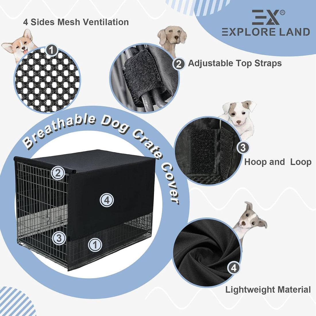 Explore Land Breathable Dog Crate Cover, 18 inches