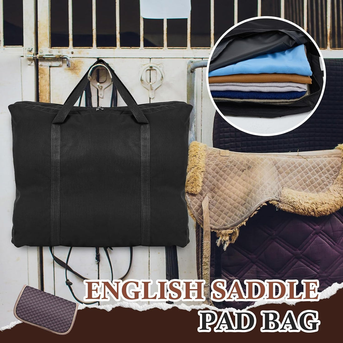 English Saddle Pad Bag with Multiple Compartments, Oxford Cloth