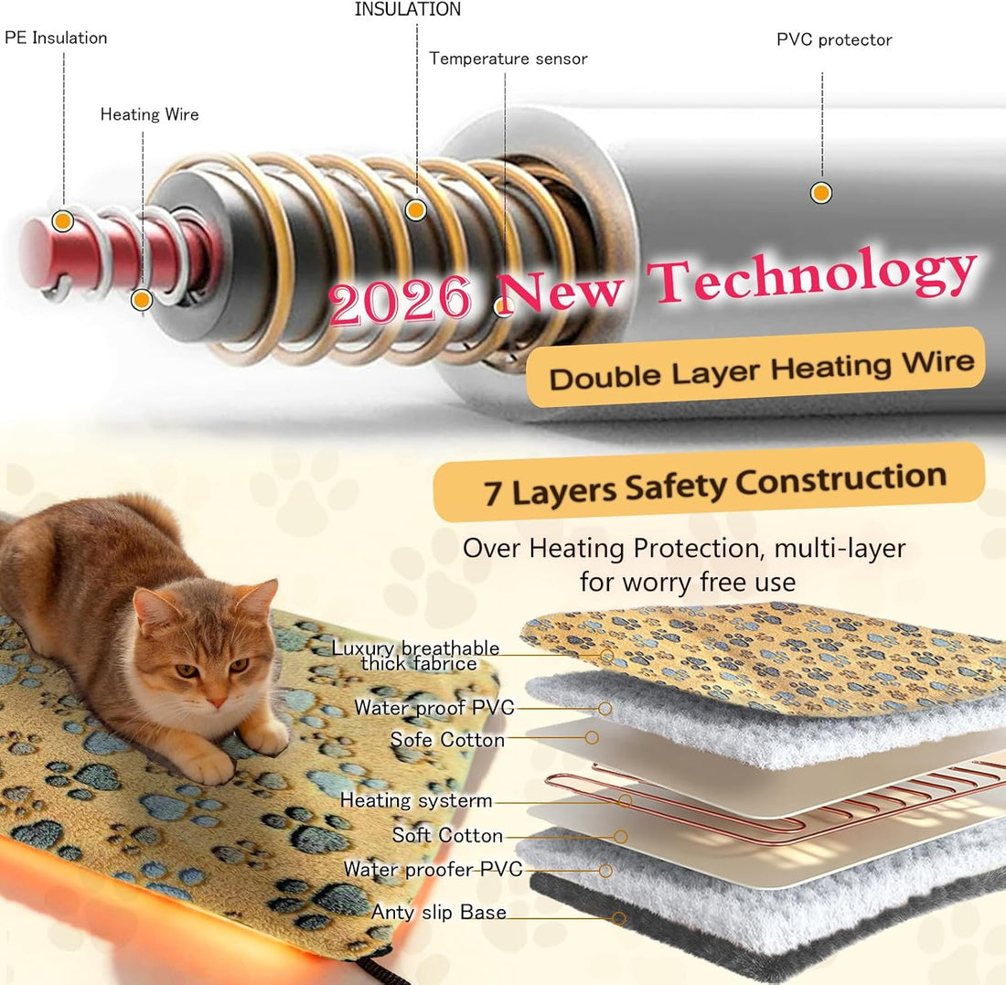 Heated Cat Bed Pet Heating Pad for Cats Dogs w Adjustable Temp & Timer