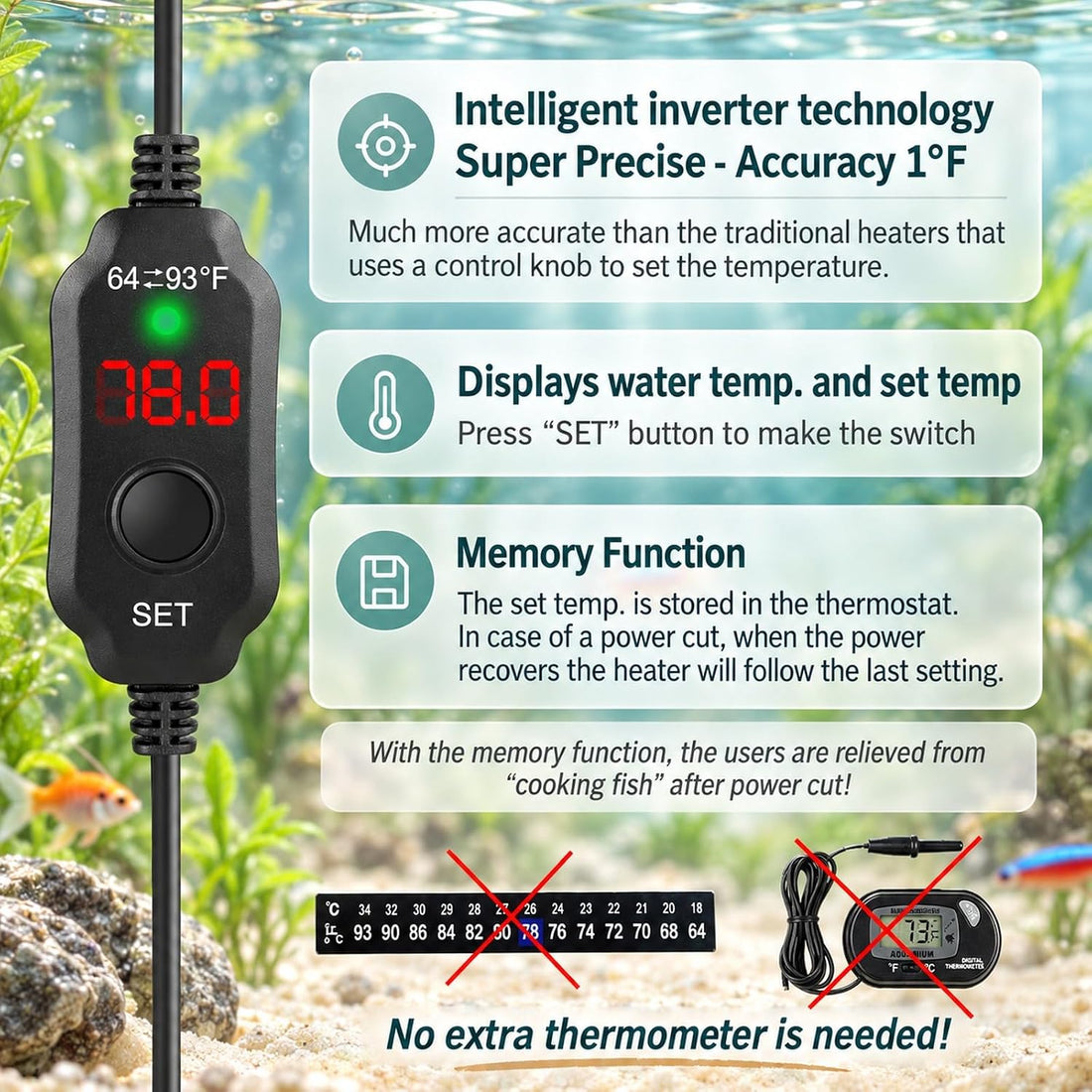 Thumb-Sized 10W Super Mini Aquarium Betta Heater for 1-2 Gallon Small