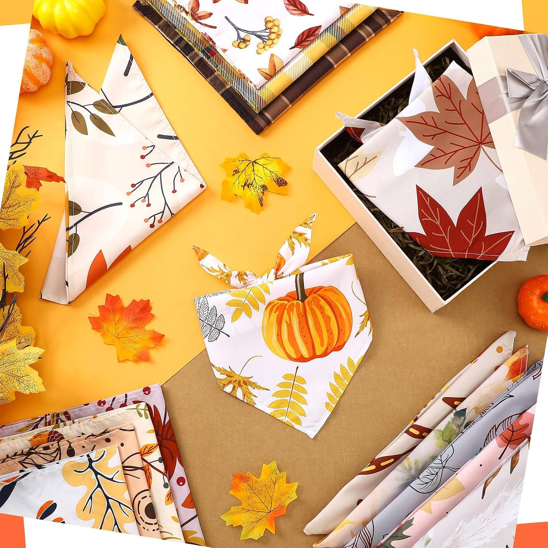 Huhumy 100 Pcs Fall Dog Bandanas Bulk Autumn Bandana for Medium Large