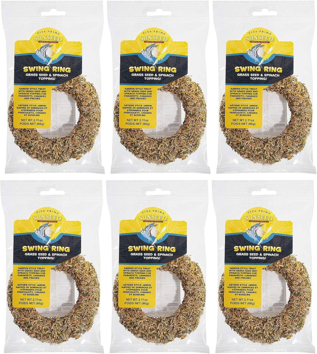 Sun Seed 6 Pack of Swing Ring Bird Toys and Treats in One