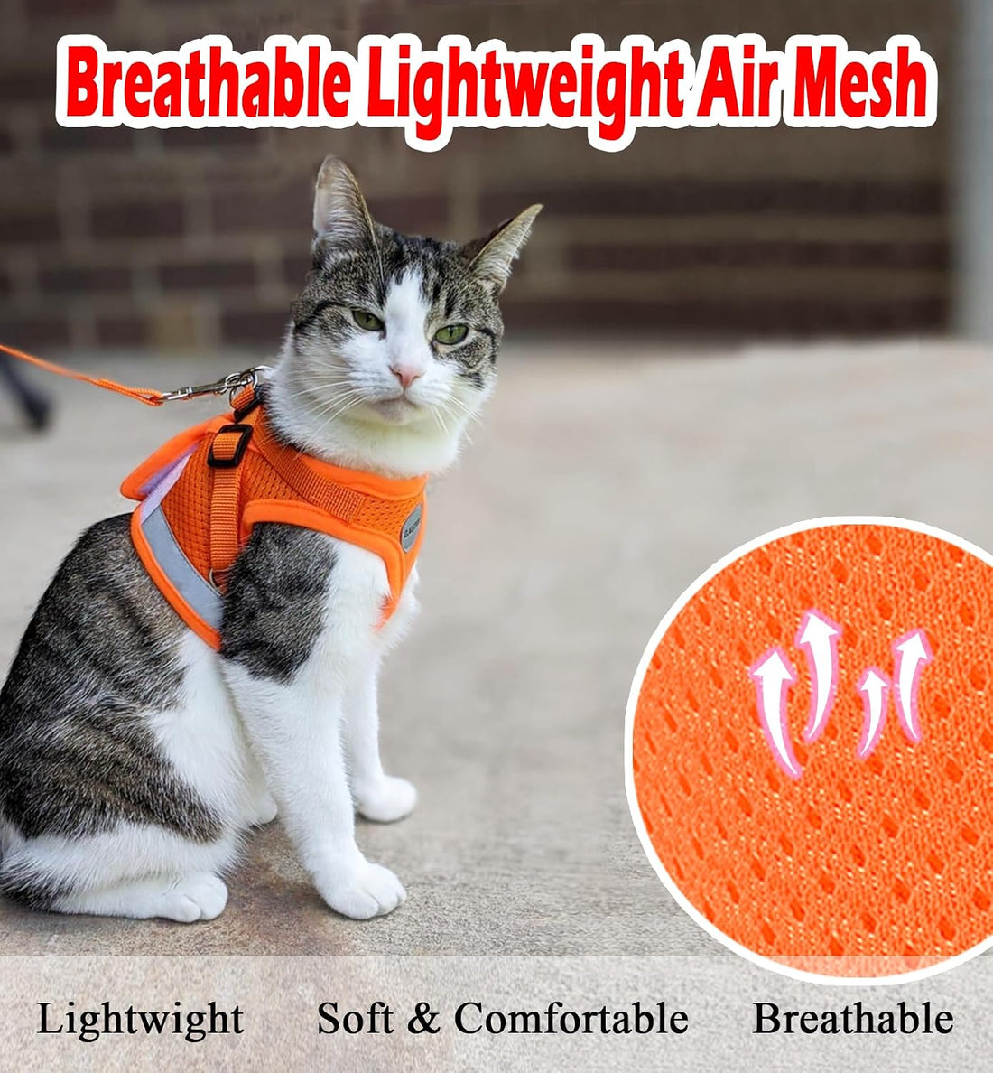 Cat Harness and Leash Set, Escape Proof Adjustable Soft Mesh Vest