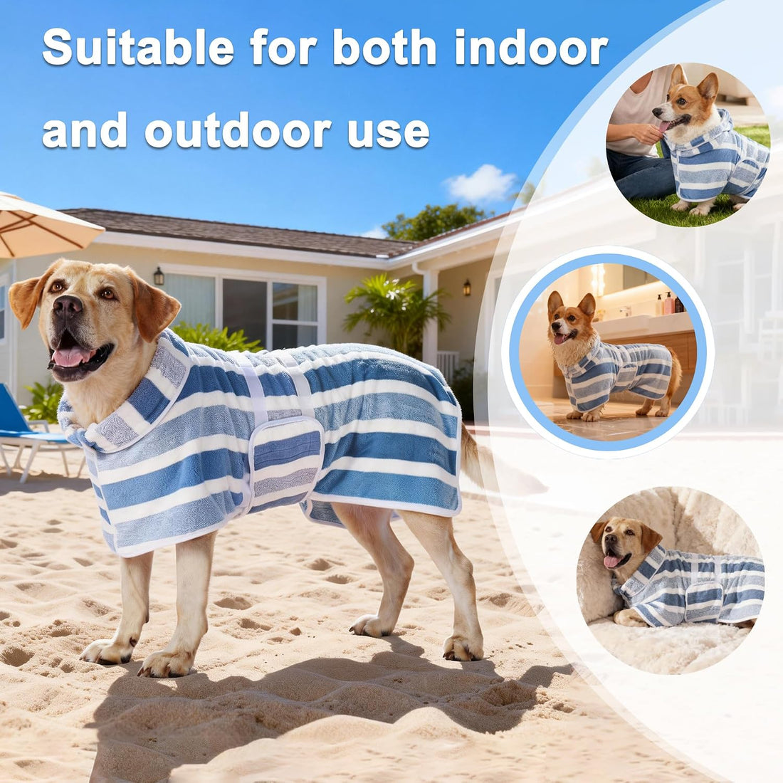 Dog Bathrobe, Quick-Dry Striped Drying Robe (Red, S)