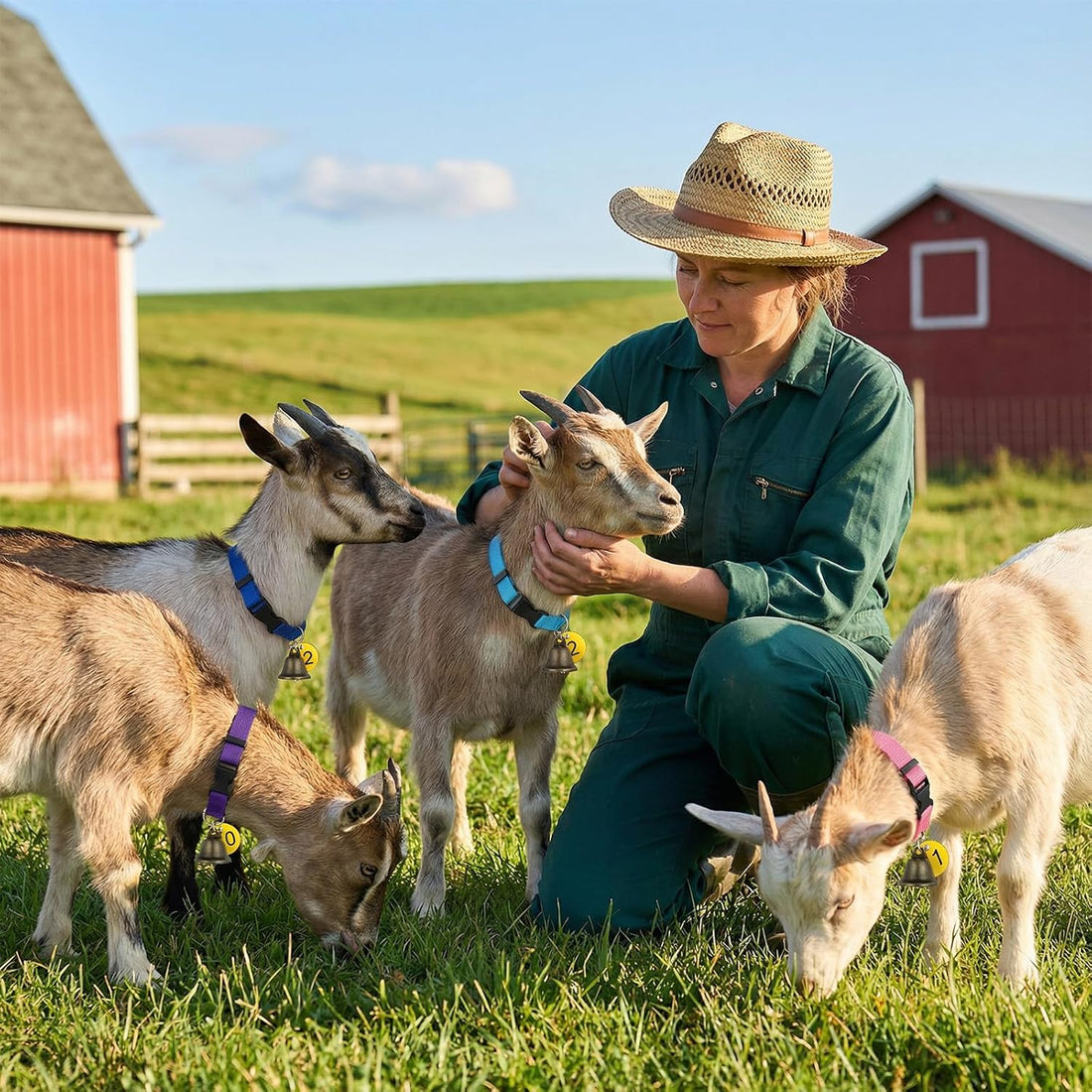 20 Pack Adjustable Goat Collar with Bell and Number Tag