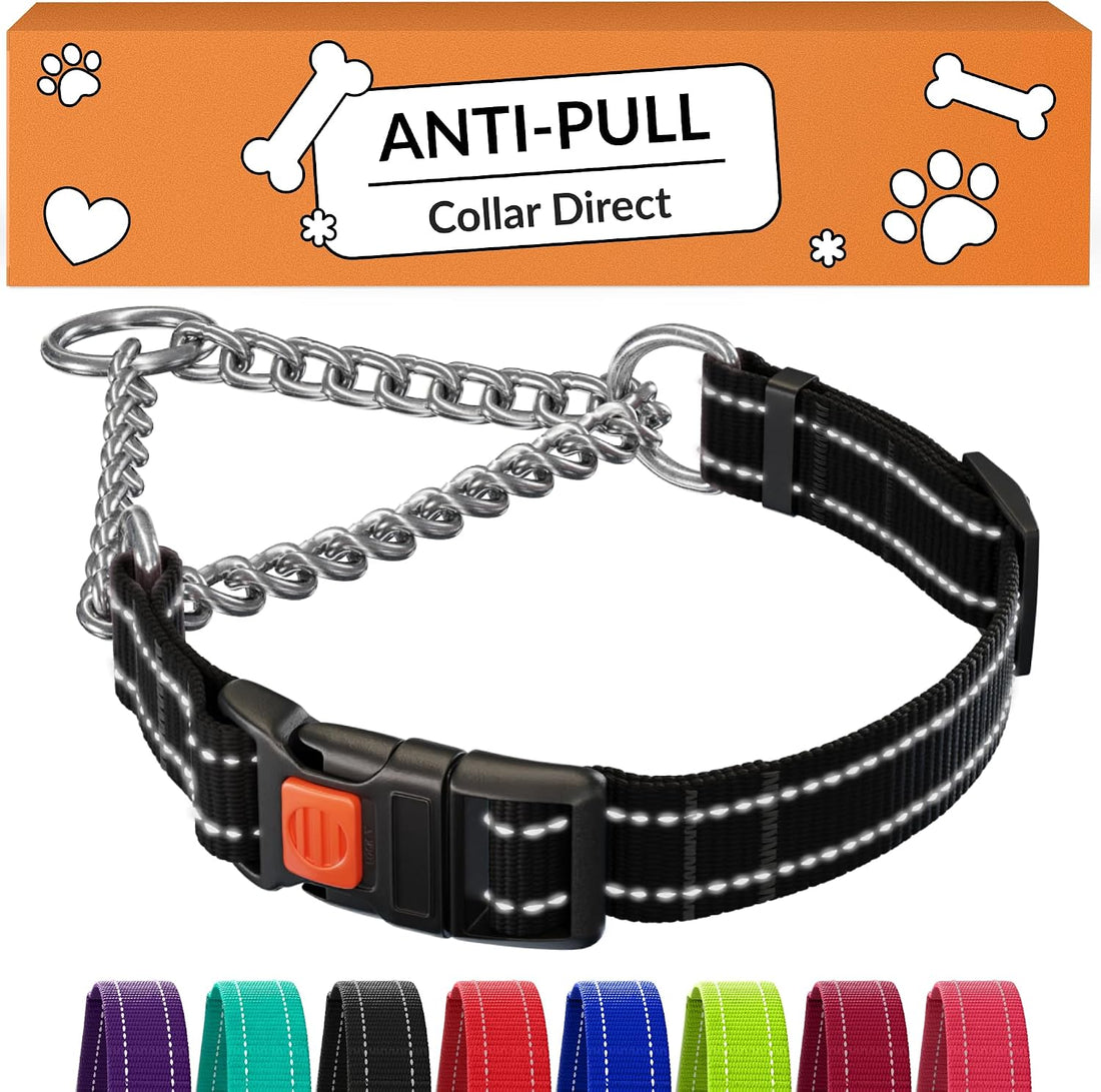 CollarDirect Martingale, Steel Chain, Reflective (L, 17-22", Pink)
