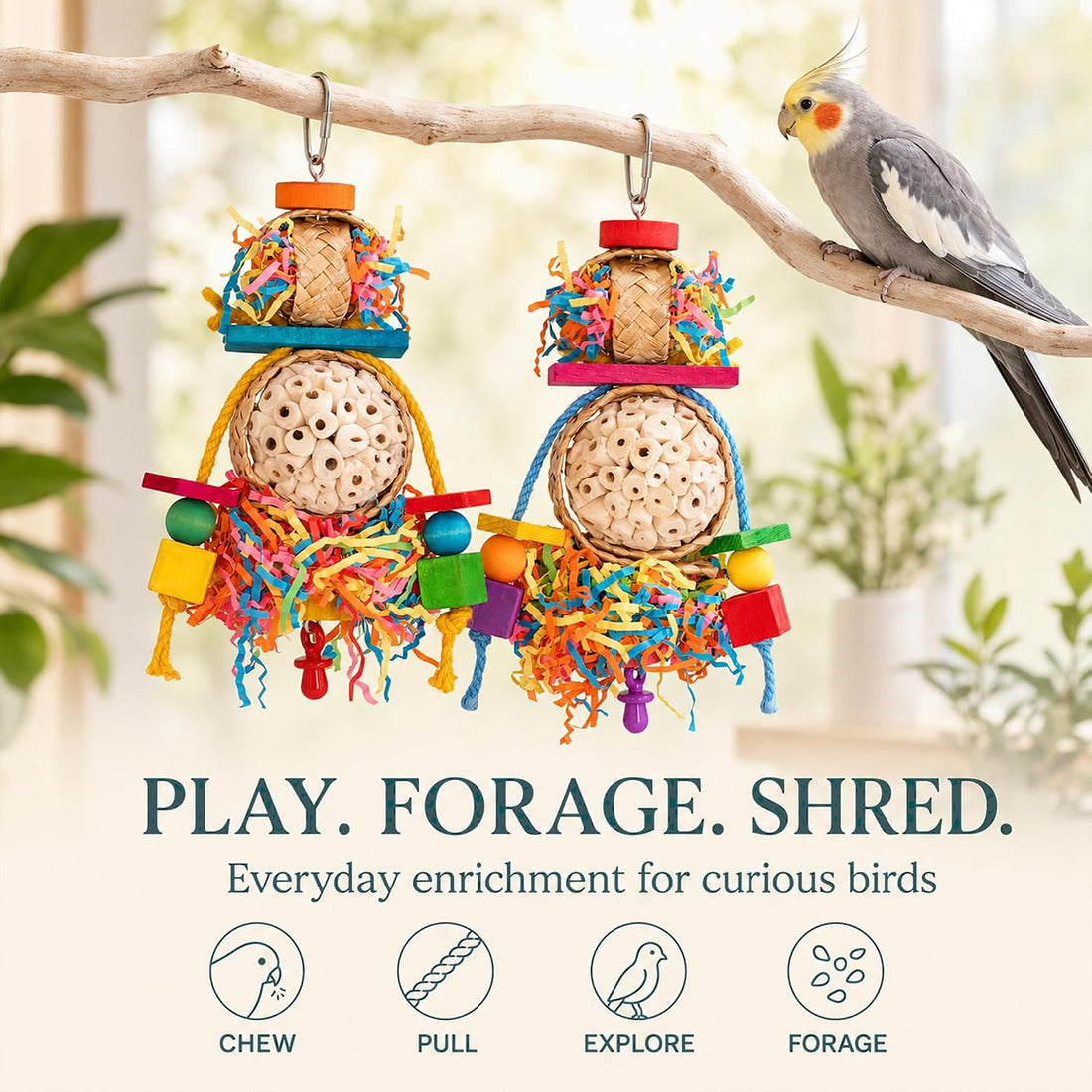 2PCS Bird Toys, Sola Balls for Birds with Shredding Paper for Parakeet
